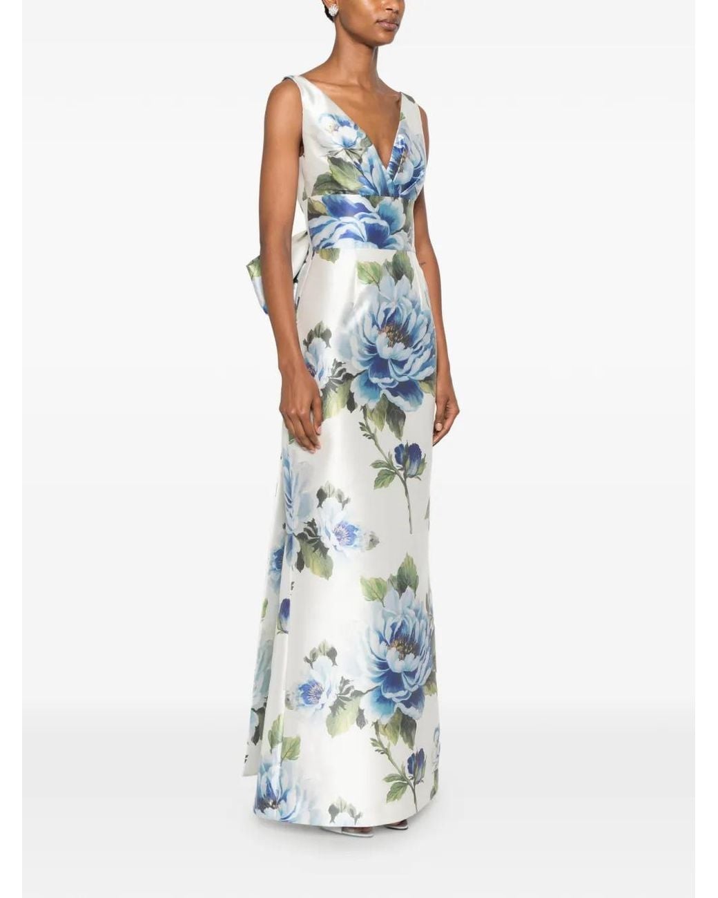 SILK LOVE & LACE Blue Coralia Floral-Print Bow-Detail Maxi Dress