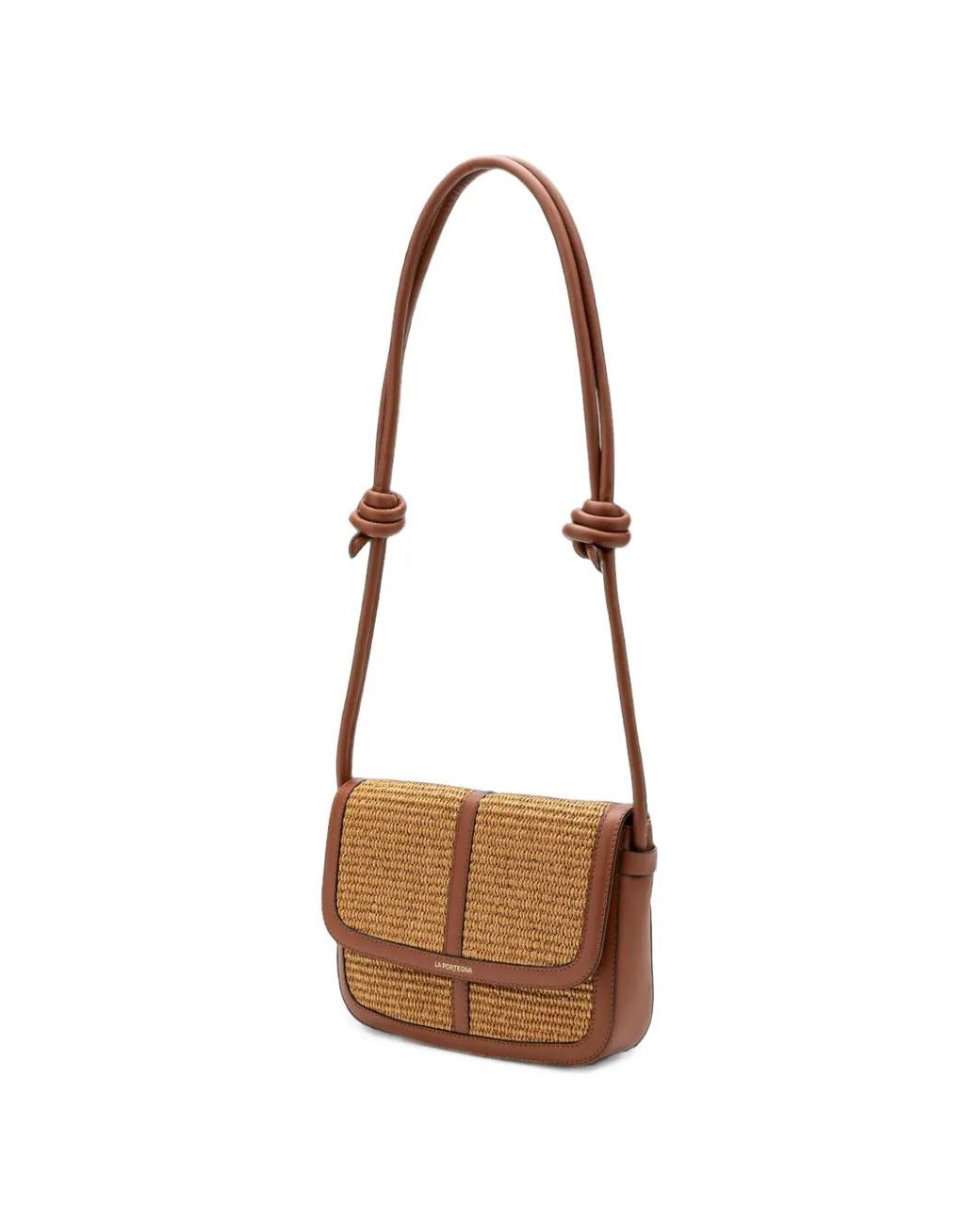 La Portegna Brown Lucía Leather-Trim Shoulder Bag