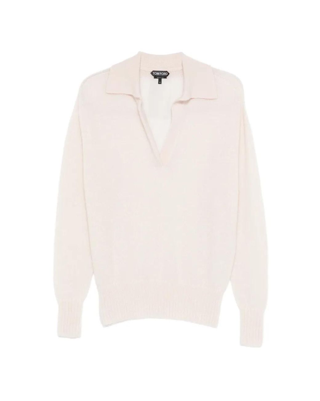 Tom Ford White Ultra-Soft Cashmere-Silk Oversized Open Polo Collar Sweater