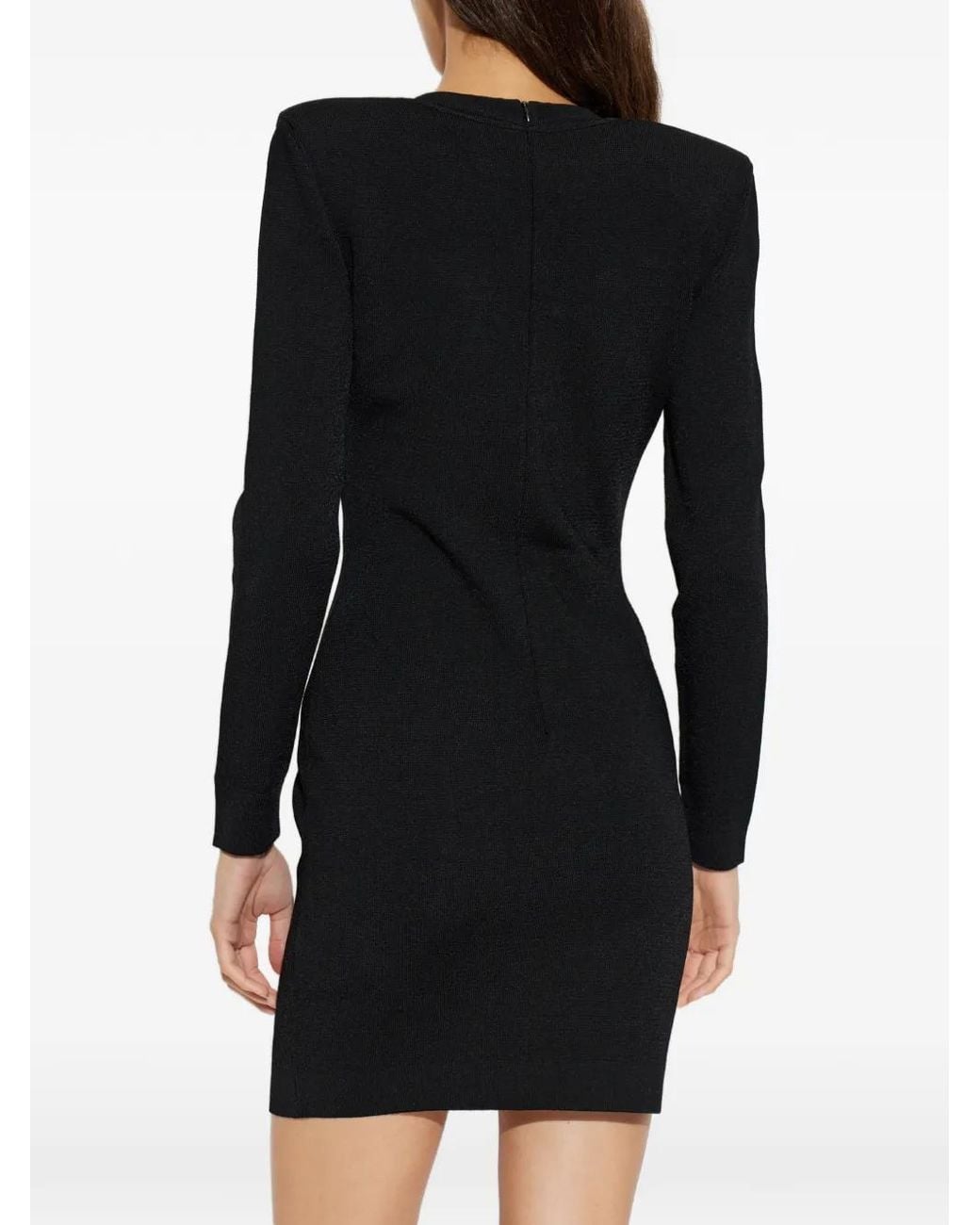 Balmain Black Button-Embellished Padded-Shoulder Mini Dress