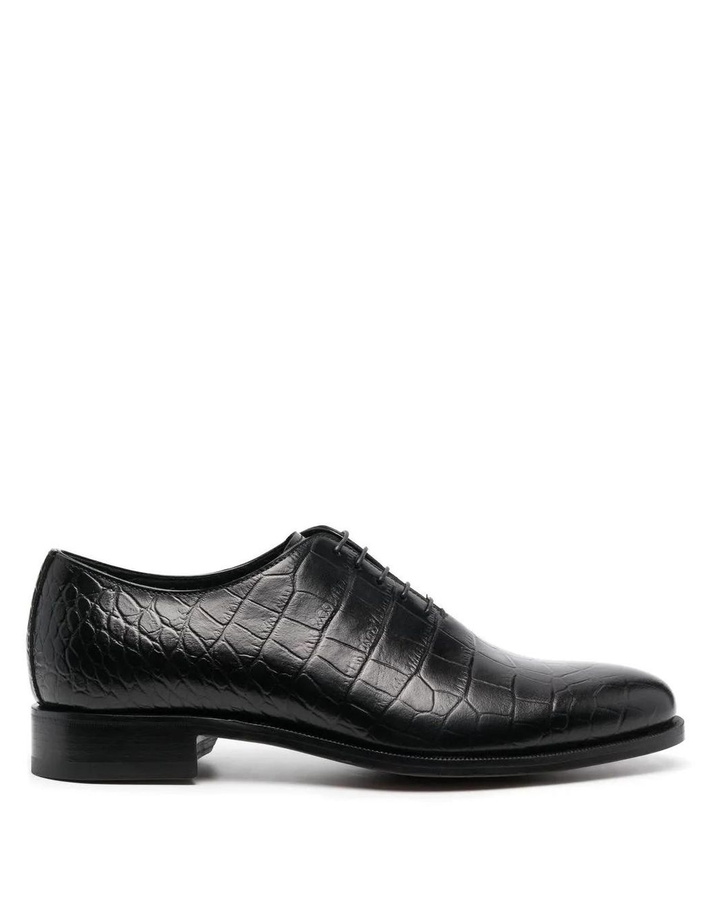 Scarosso Black Crocodile-Effect Lace-Up Shoes for men