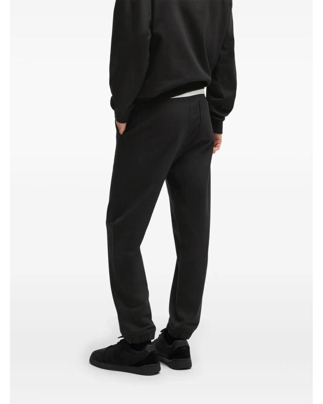 HUGO Black Smoked-Logo Cotton Track Pants for men