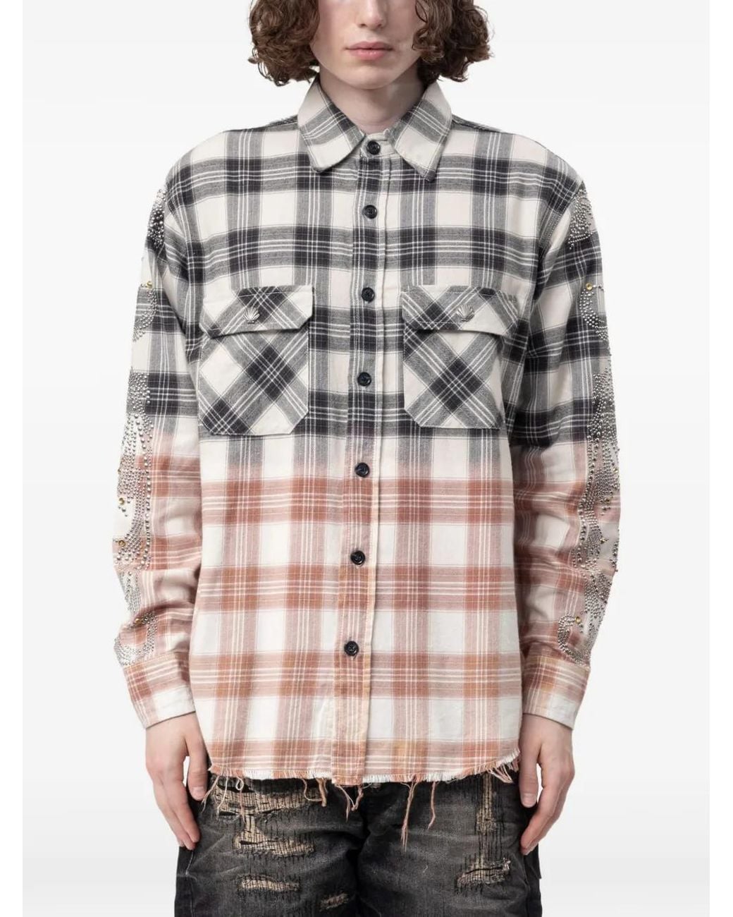 ERCOLE STUDIO Gray Crystal-Embellished Flannel Shirt for men