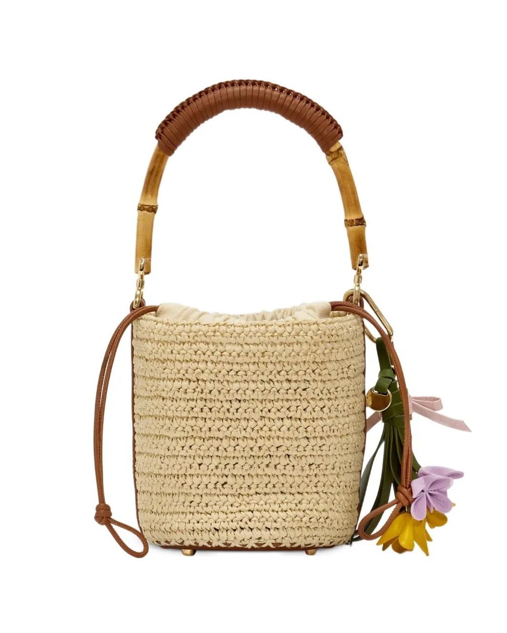 Self-Portrait White Soft Raffia Bucket Bag
