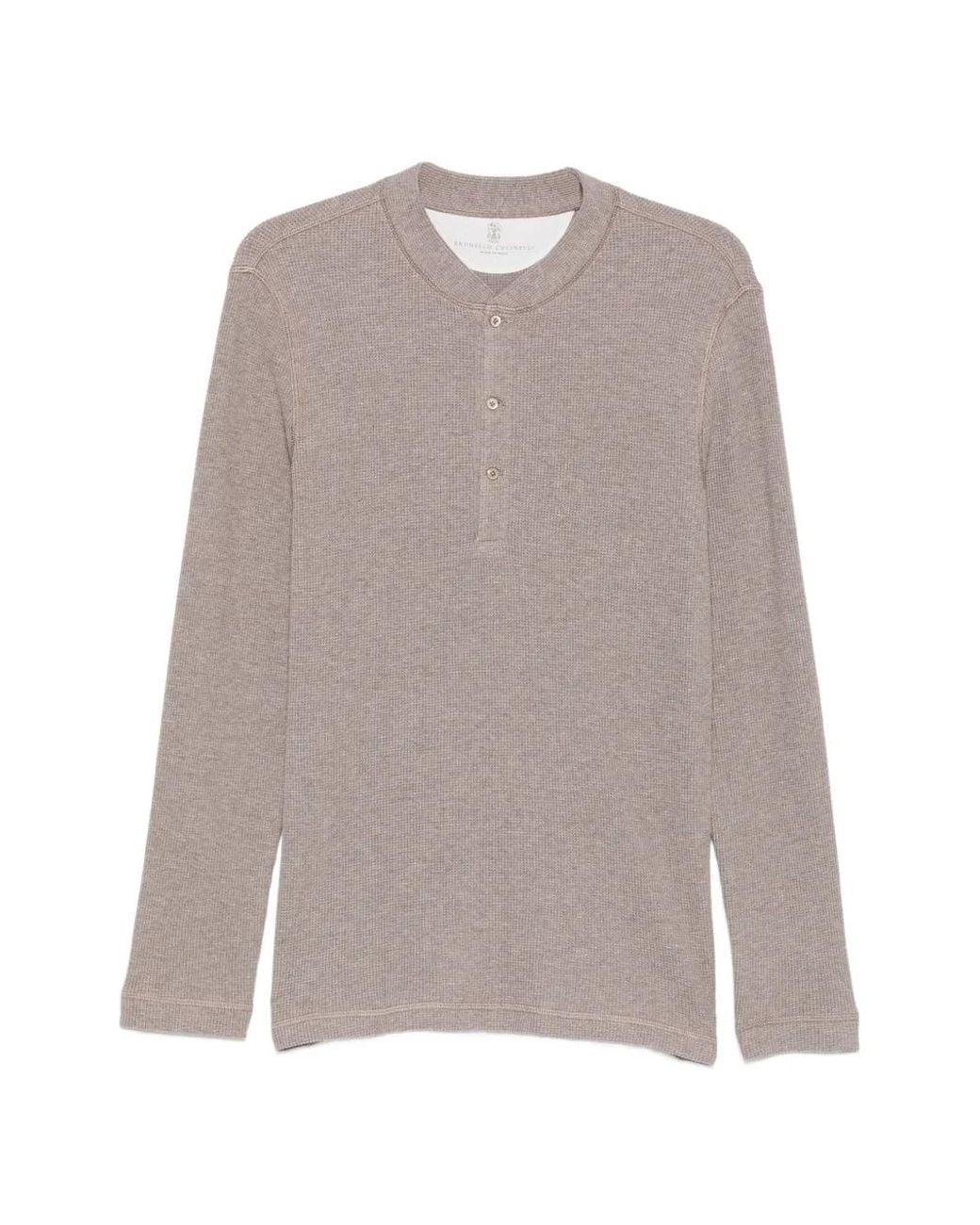 Brunello Cucinelli Gray Henley-Neck Waffle-Knit Sweater for men
