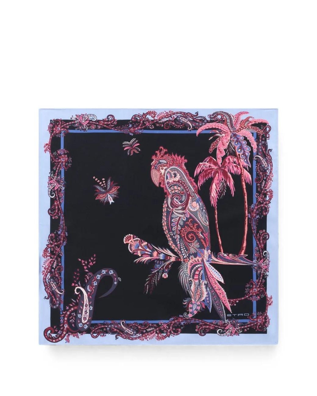 Etro Blue Silk Pocket Square With Parrot And Paisley Print for men