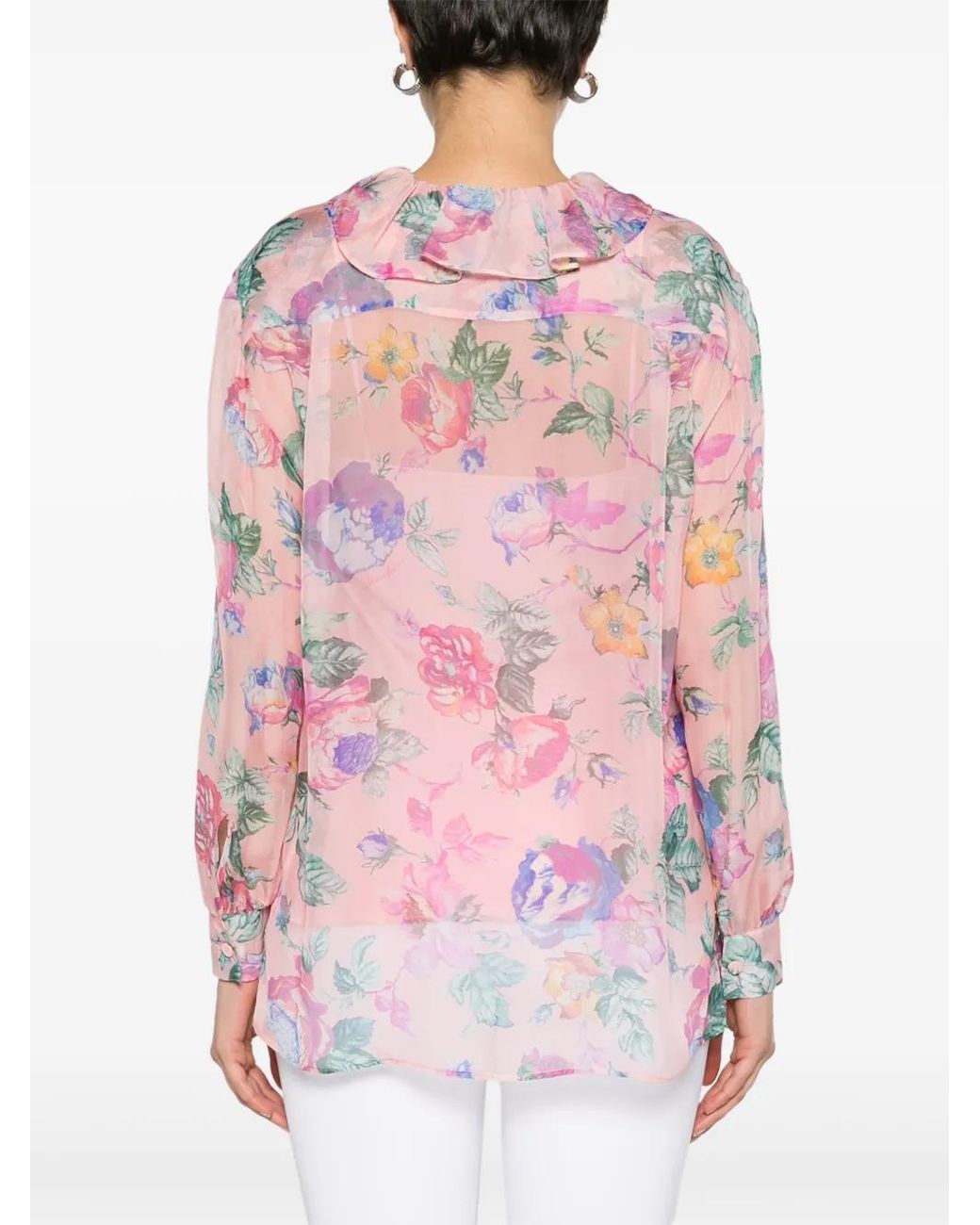 Moschino Pink Floral-Print Ruffled Blouse