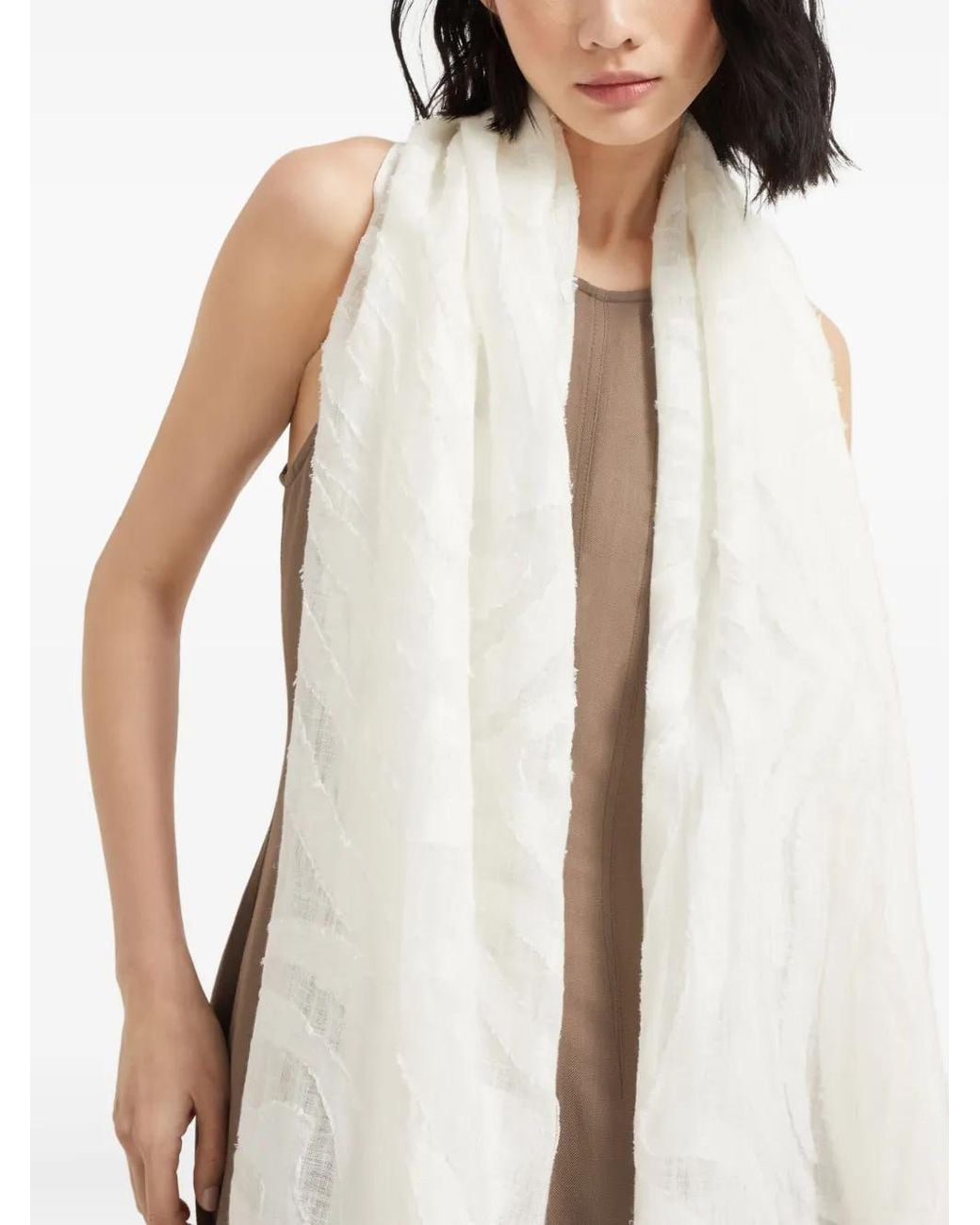 Brunello Cucinelli White Linen Jacquard Scarf