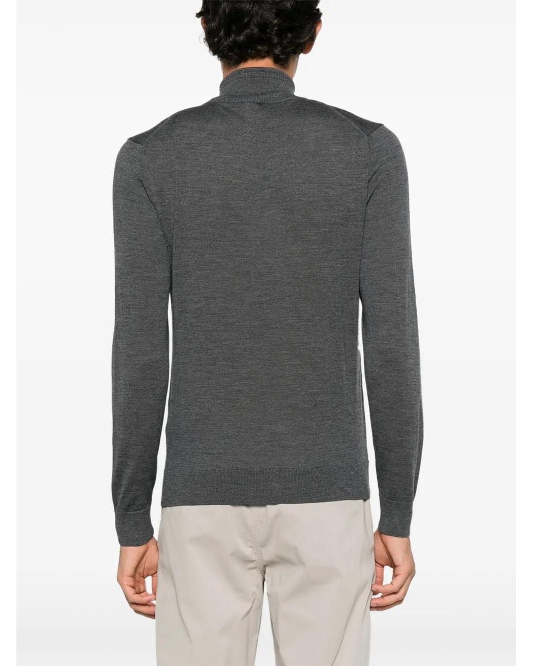 Etro Gray Half-Zip Pegasus-Embroidered Sweater for men