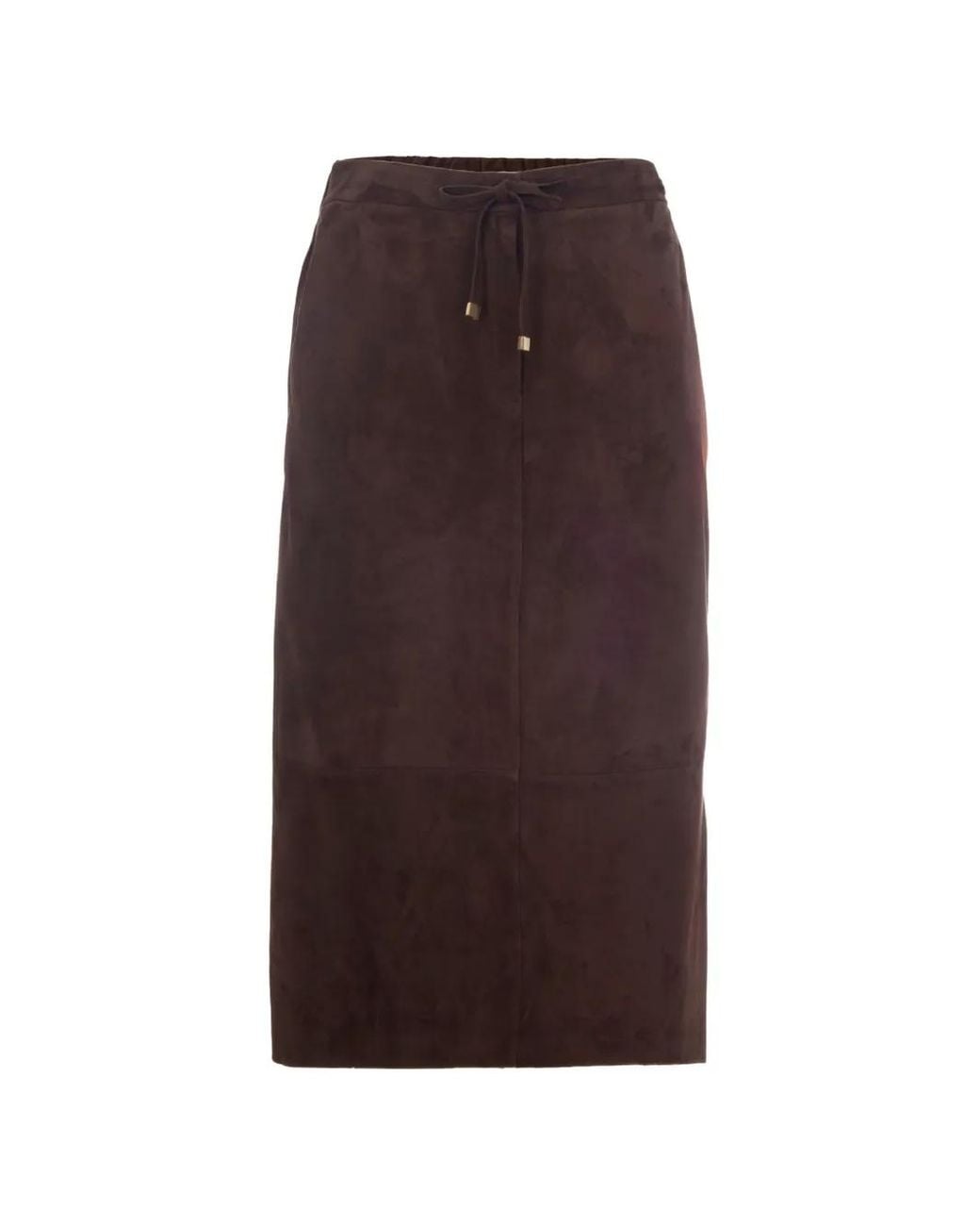 Max Mara Brown Drawstring-Waist Suede Midi Skirt