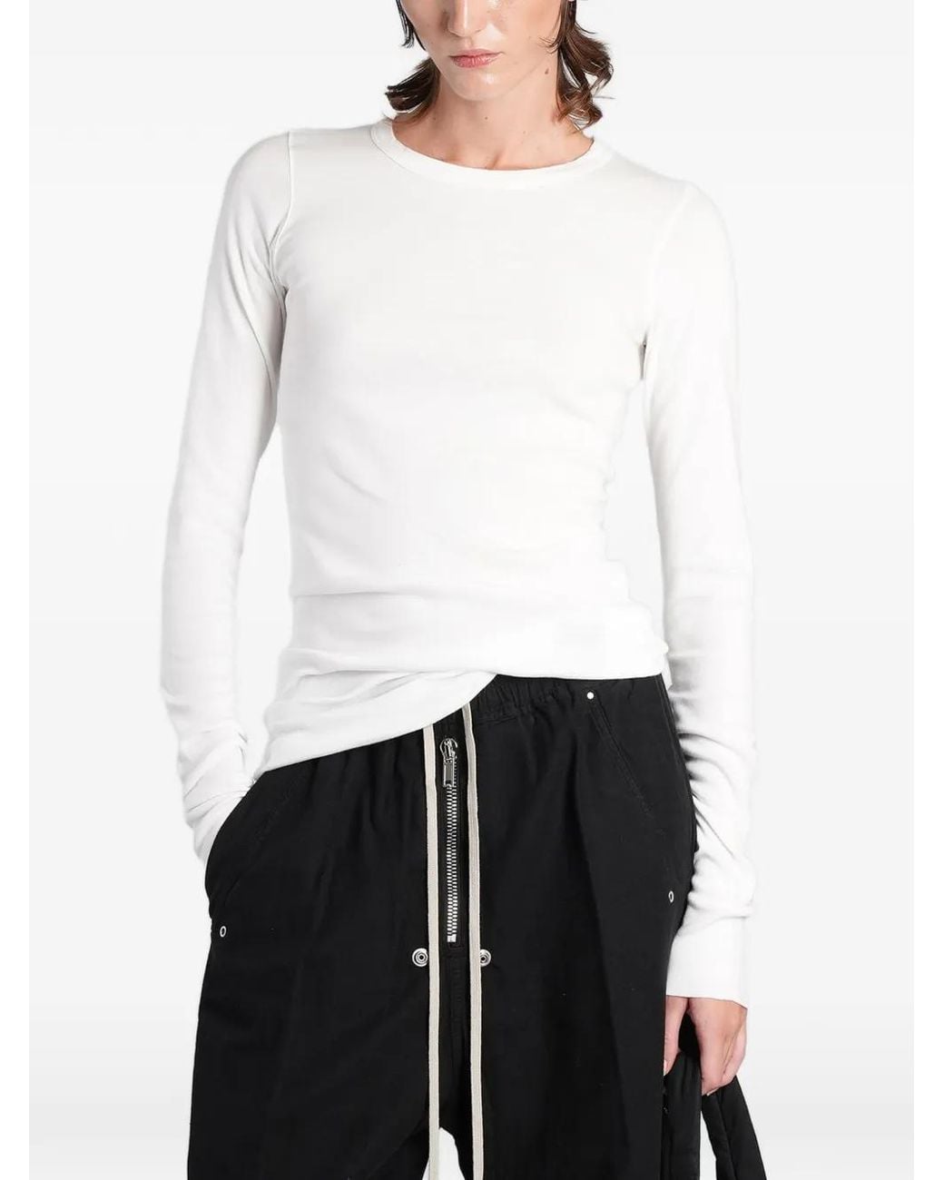 Rick Owens White Ribbed Long-Sleeve T-Shirt