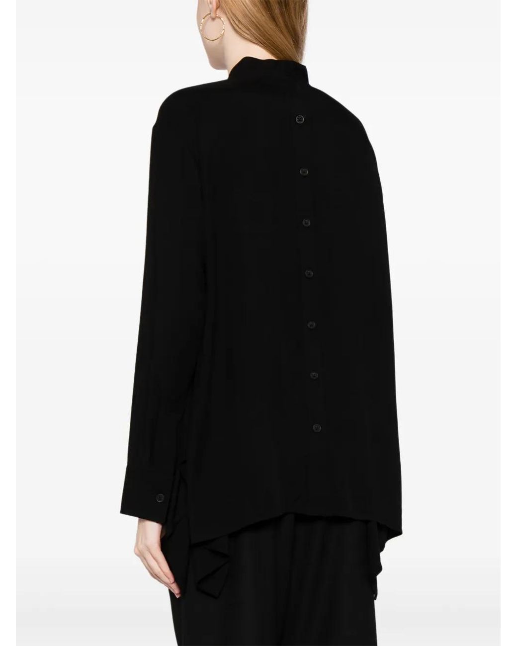 Yohji Yamamoto Black Button-Up Band-Collar Shirt