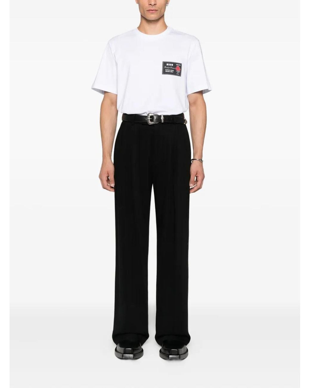 MSGM White Cotton T-Shirt With Front Printed Logo for men