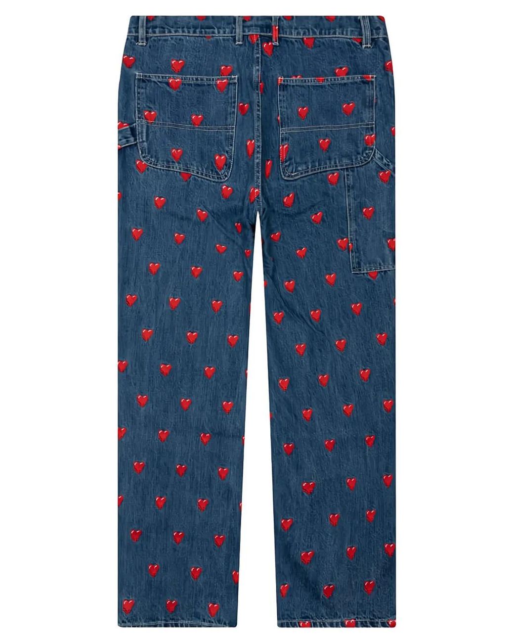 Emotionally Unavailable Blue Heart-Pattern Jeans for men