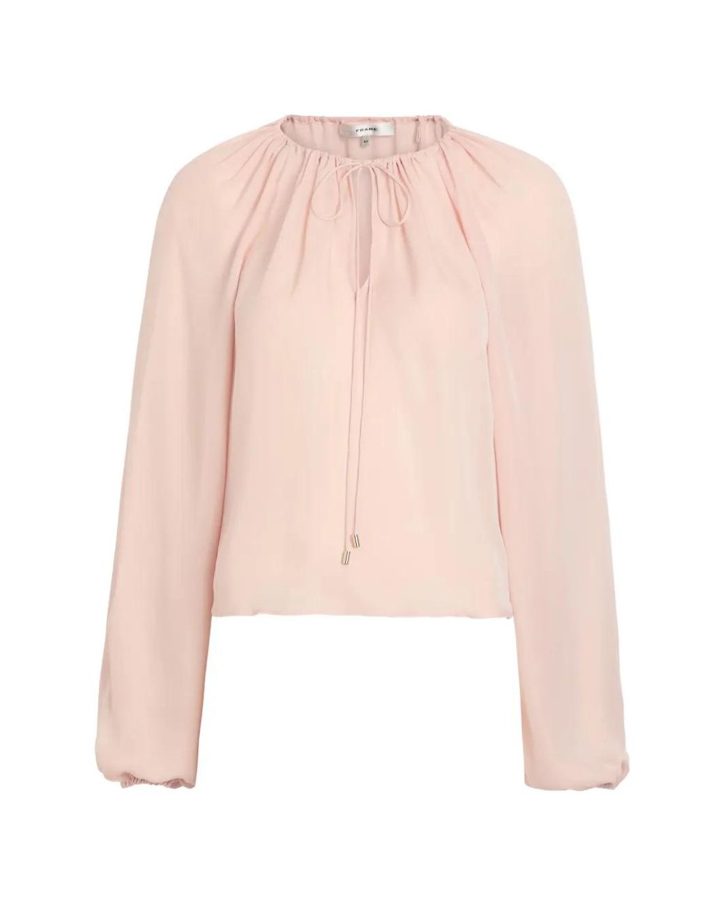 FRAME Pink Balloon Tie-Fastening Silk Blouse