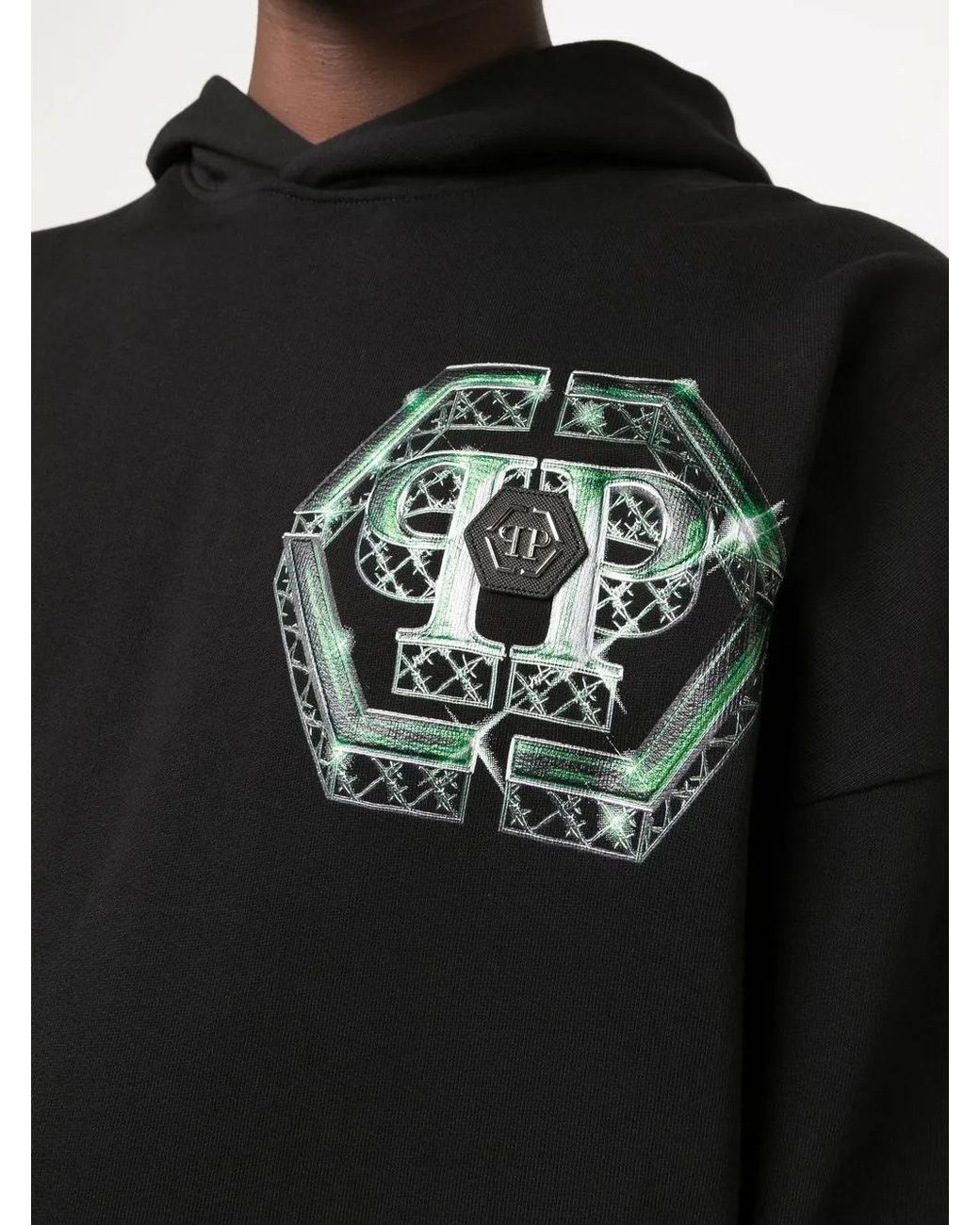 Philipp Plein Black Godzilla Monsters-Print Hoodie for men