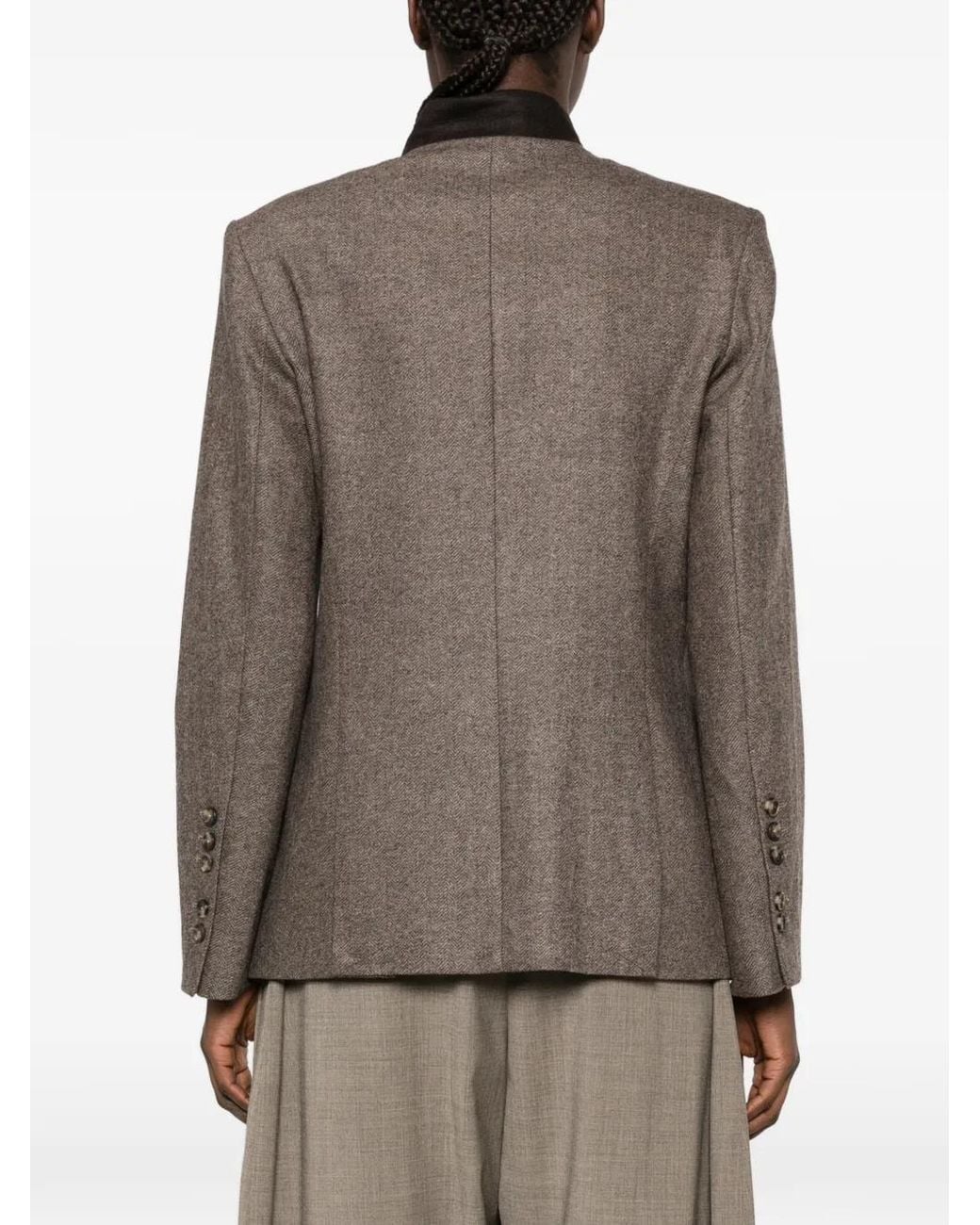 Twp Brown Herringbone-Pattern Asymmetric-Fastening Jacket