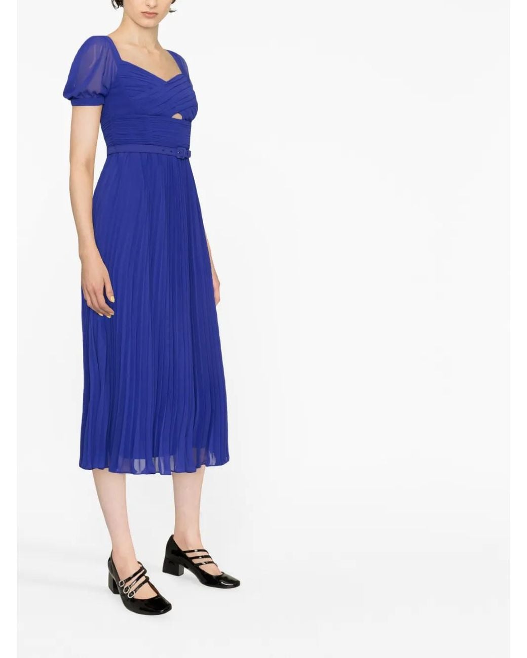 Self-Portrait Blue Cobalt Chiffon Midi Dress