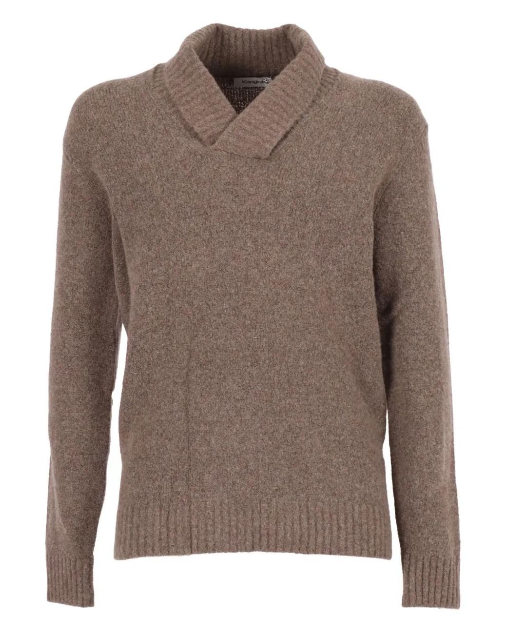 Kangra Brown Shawl-Collar Wool-Cashmere Blend Sweater for men