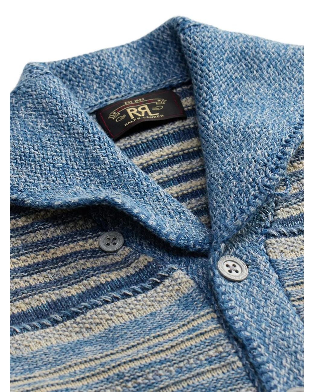 RRL Blue Striped Button Cardigan for men
