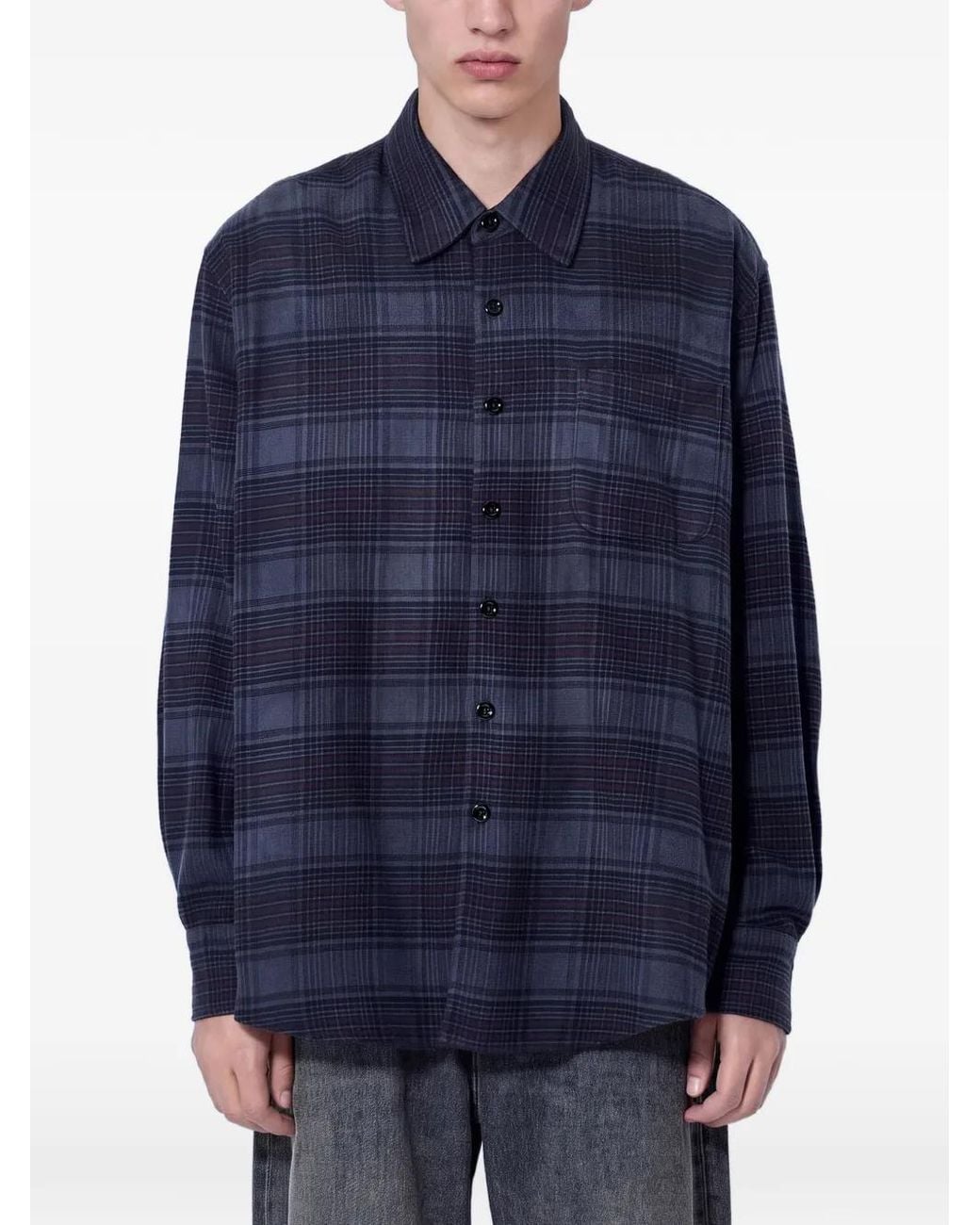 Our Legacy Blue Above Plaid-Pattern Button-Down Shirt for men