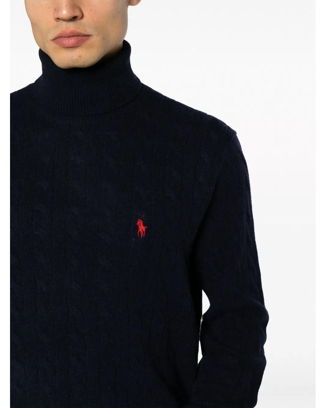 Polo Ralph Lauren Blue High Turtleneck Cable Knit Pullover for men