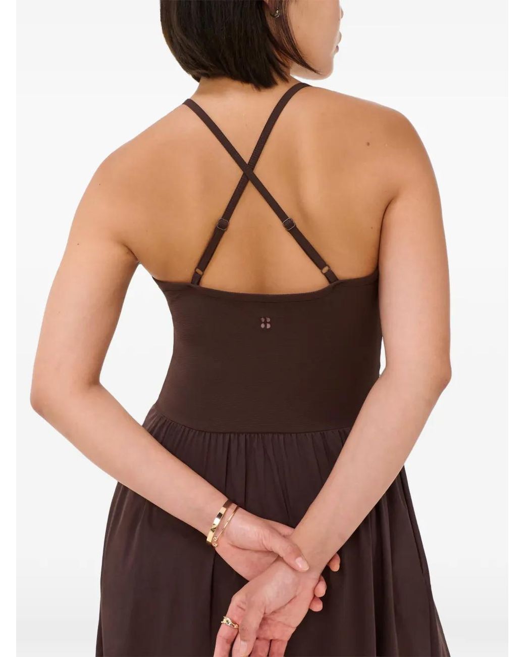 Sweaty Betty Brown Ribbed-Knit Cross-Back Maxi Dress