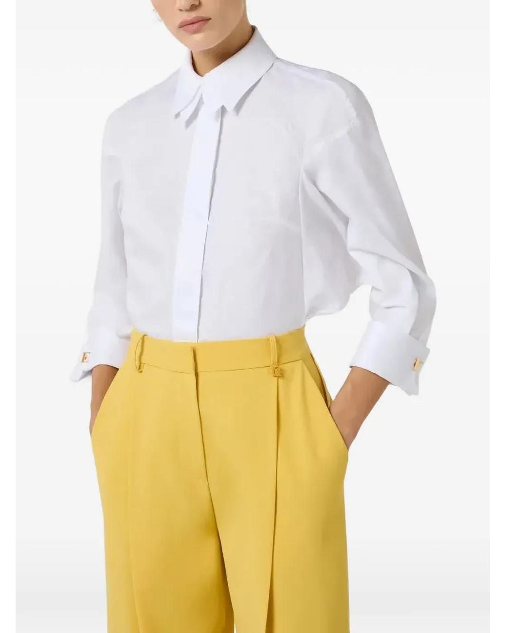Elisabetta Franchi White Jacquard Cotton Shirt With Cufflinks