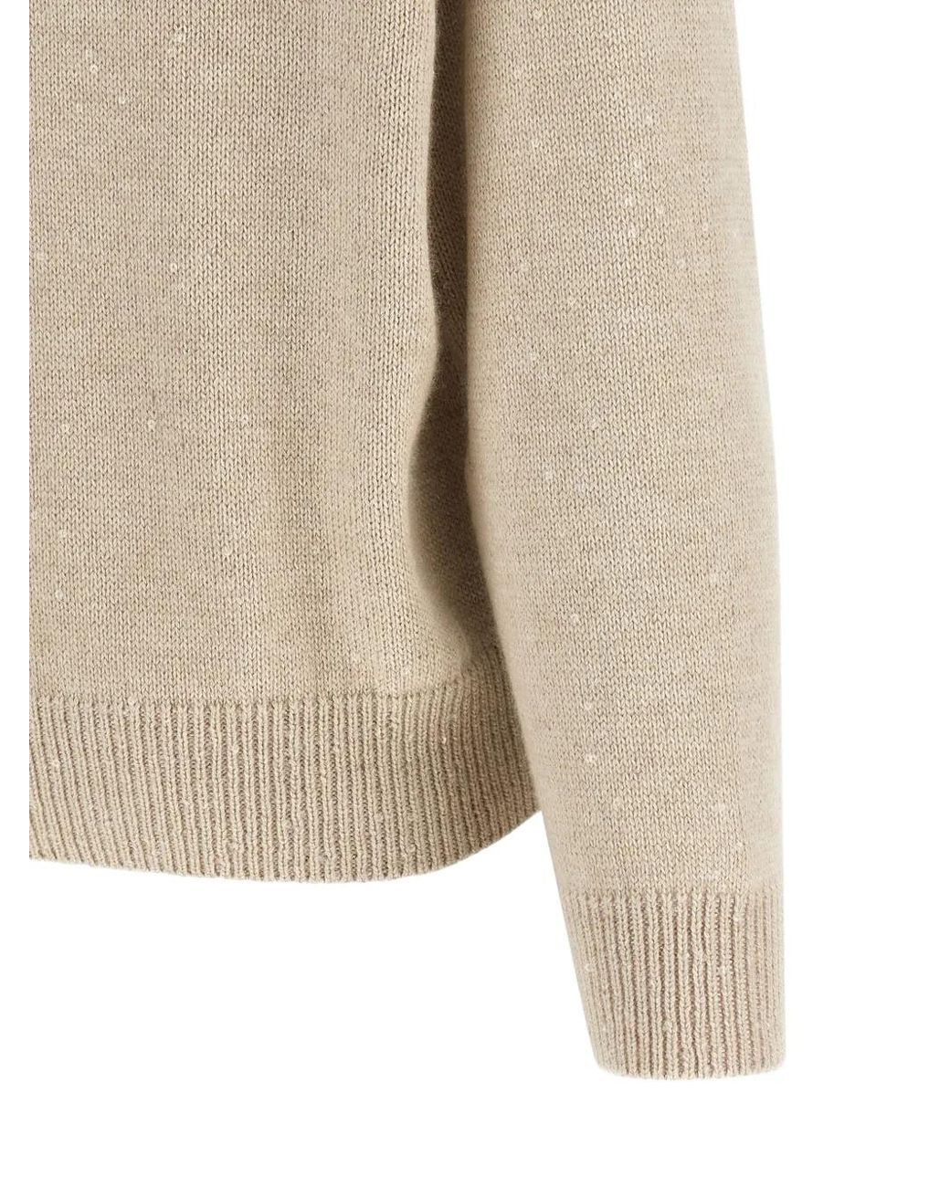 Brunello Cucinelli White Sequin-Appliqué V-Neck Sweater