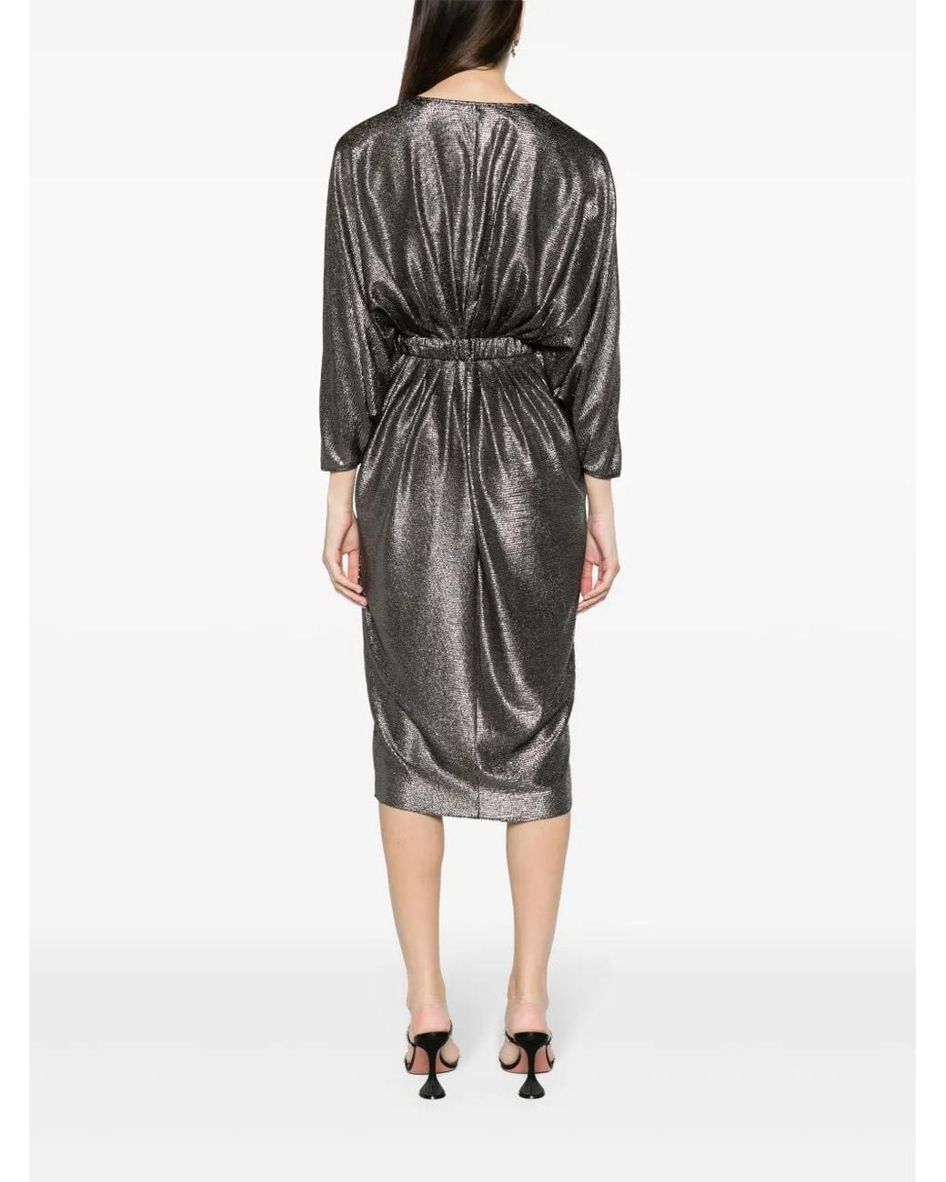 Nissa Black Shimmer Pleated Midi Dress