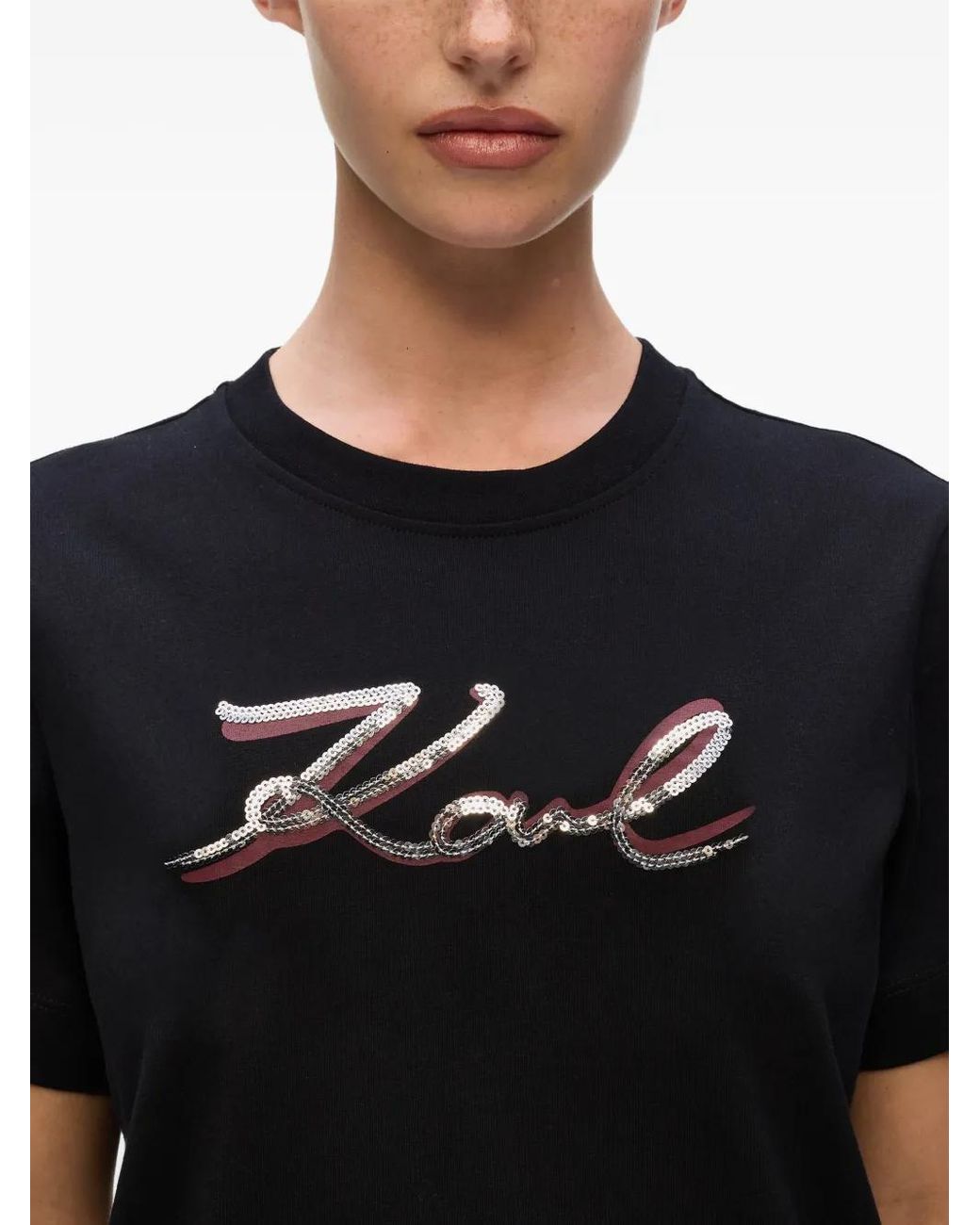 Camiseta con detalle de lentejuelas Karl Lagerfeld de color Black