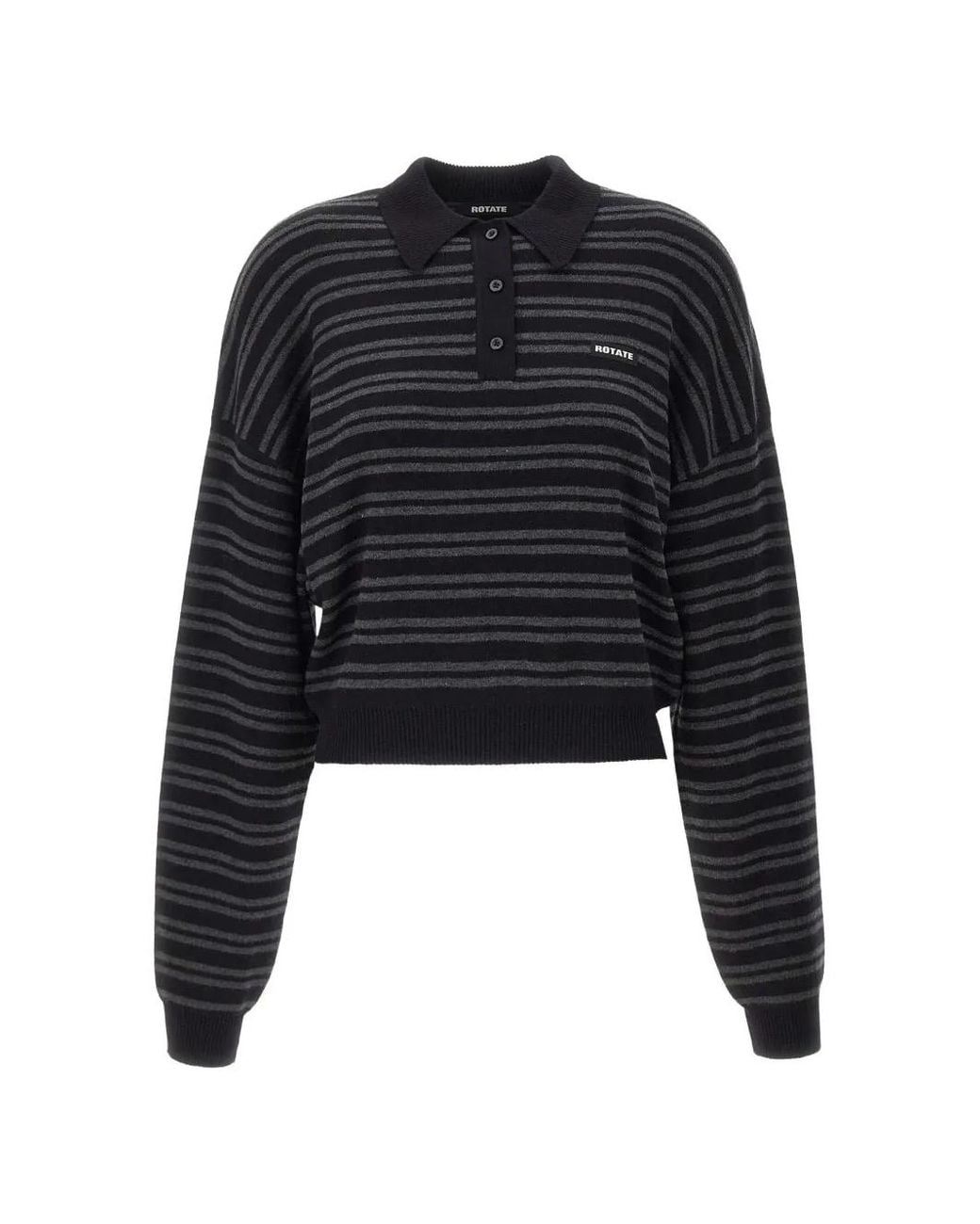 ROTATE BIRGER CHRISTENSEN Black Slinky Striped Polo Shirt