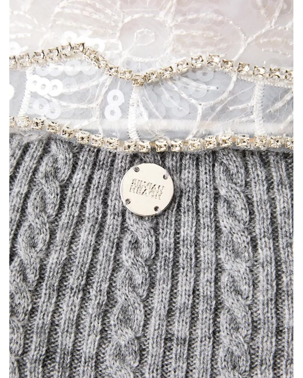Silvian Heach Gray Cable-Knit Embellished Cardigan