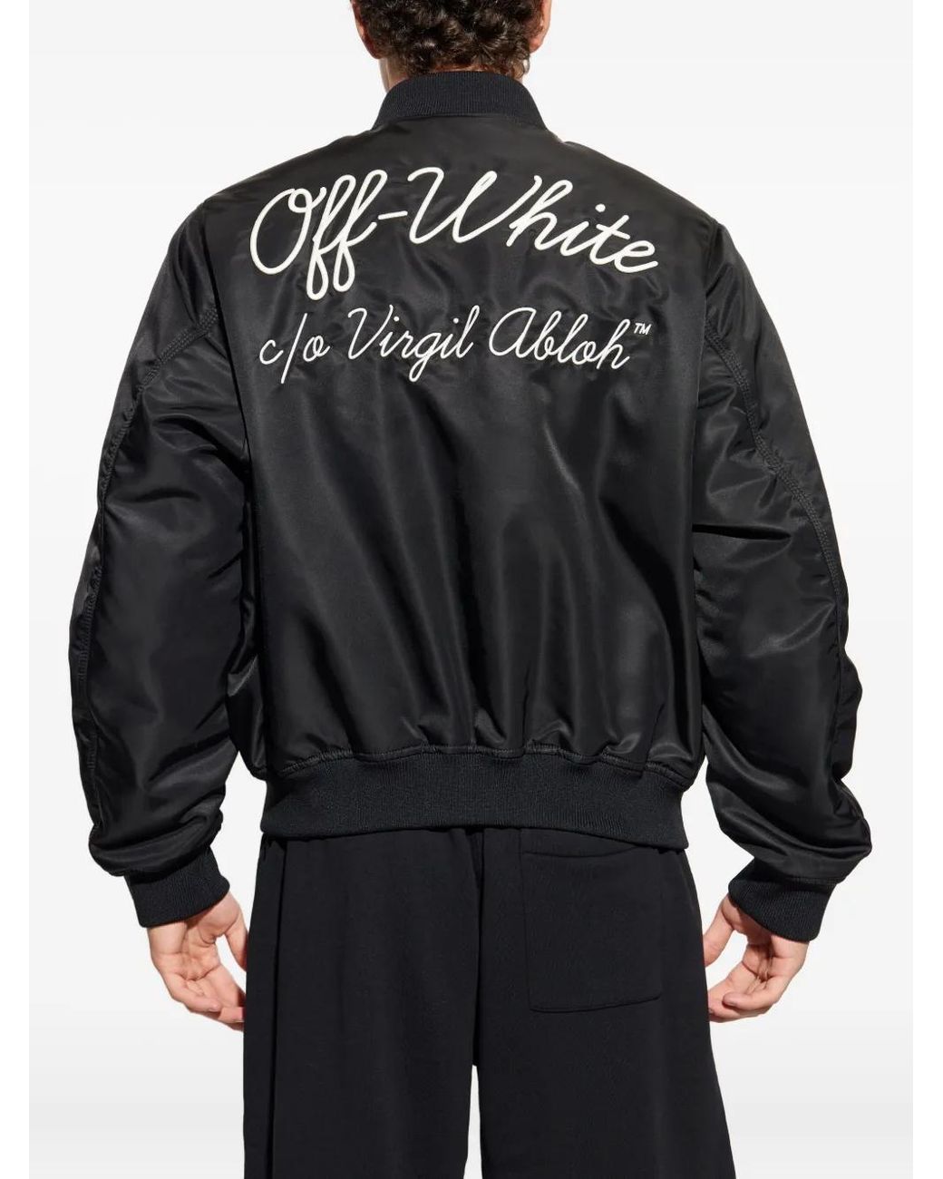 Off-White c/o Virgil Abloh Gray Script Nyl Varsity Bomber for men
