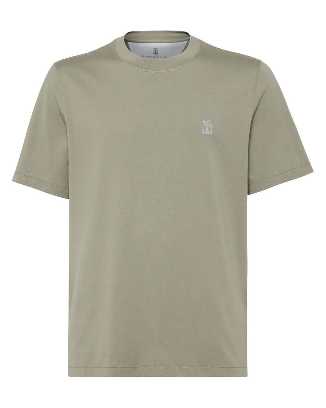 Brunello Cucinelli Green Cotton T-Shirt With Printed Logo for men