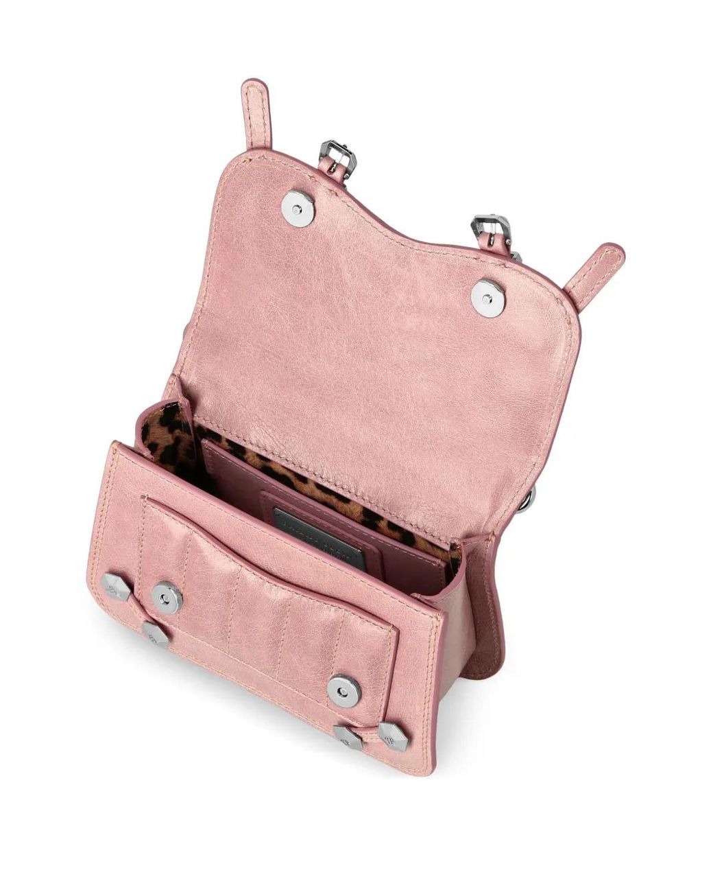 Philipp Plein Pink Crackle Leather Belt Handle Bag Small Hexagon