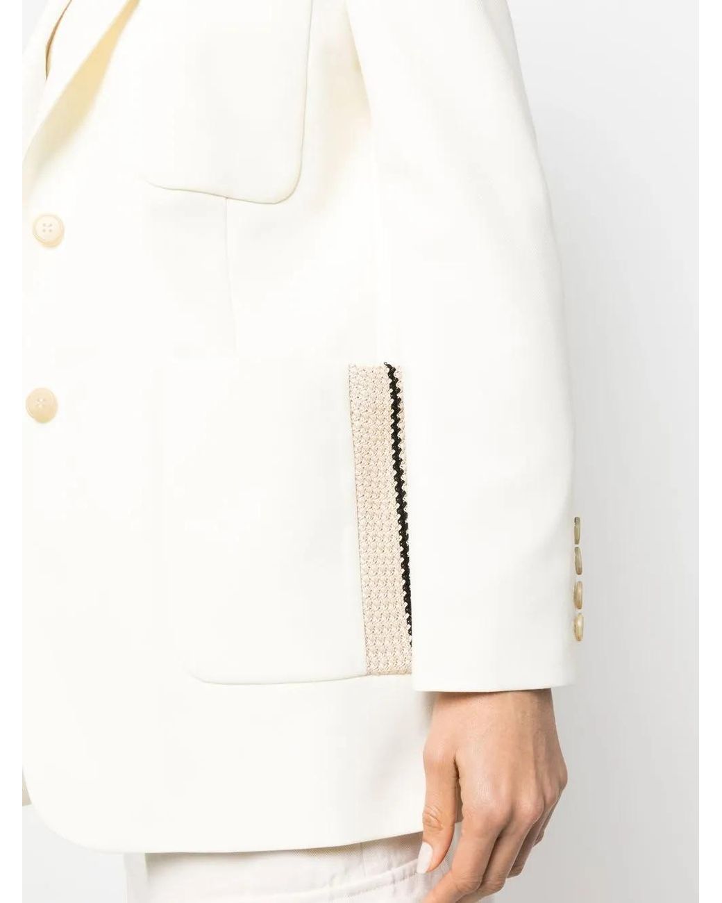 Palm Angels White Knitted Tape-Detail Blazer