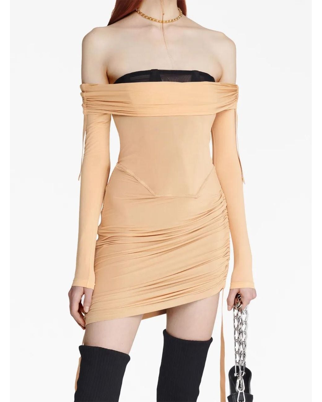 Dion Lee Natural Off-Shoulder Gathered Minidress