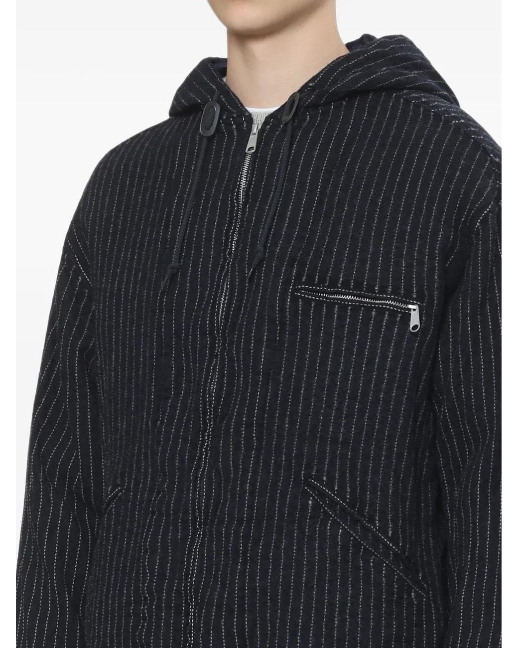 Comme des Garçons Black Pinstripe-Pattern Hooded Jacket for men