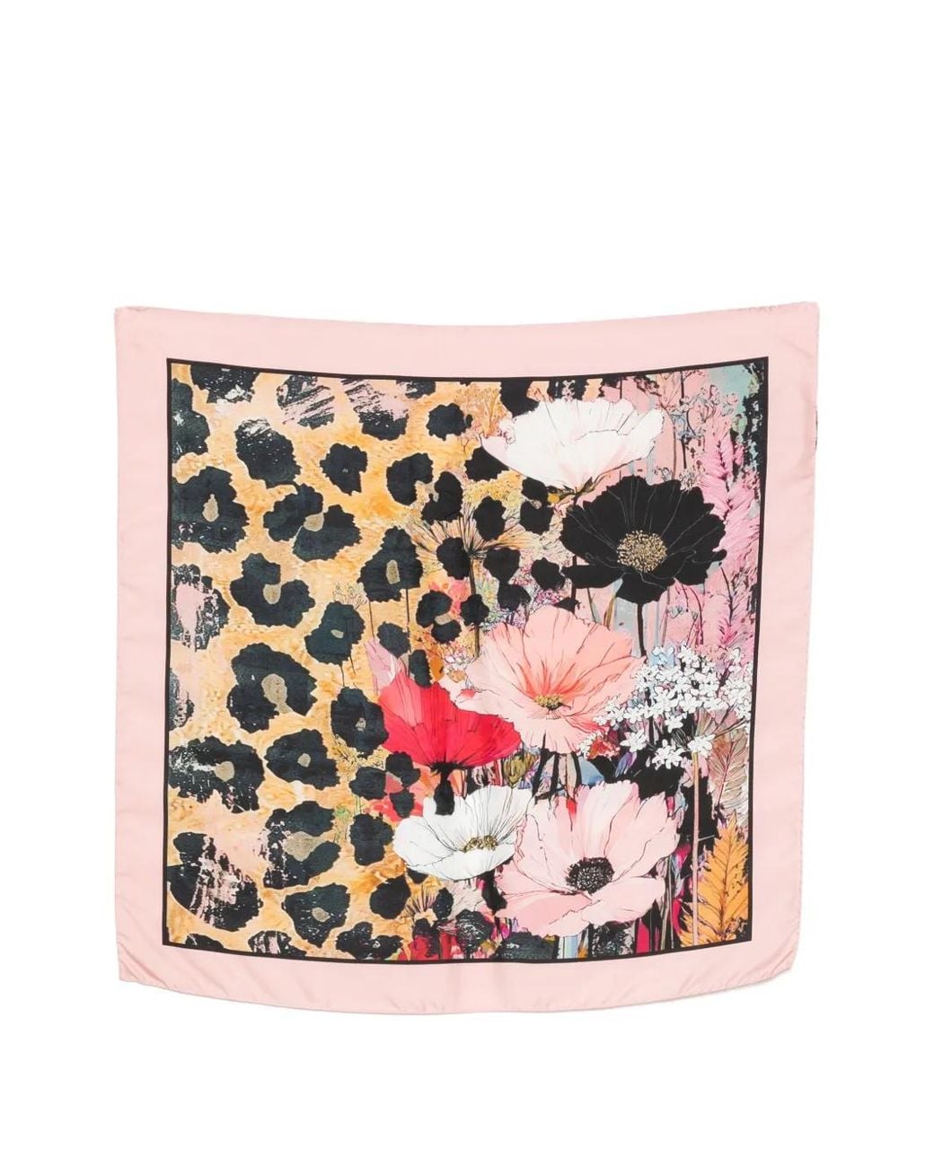 D'Aniello Pink Floral Leopard-Print Scarf