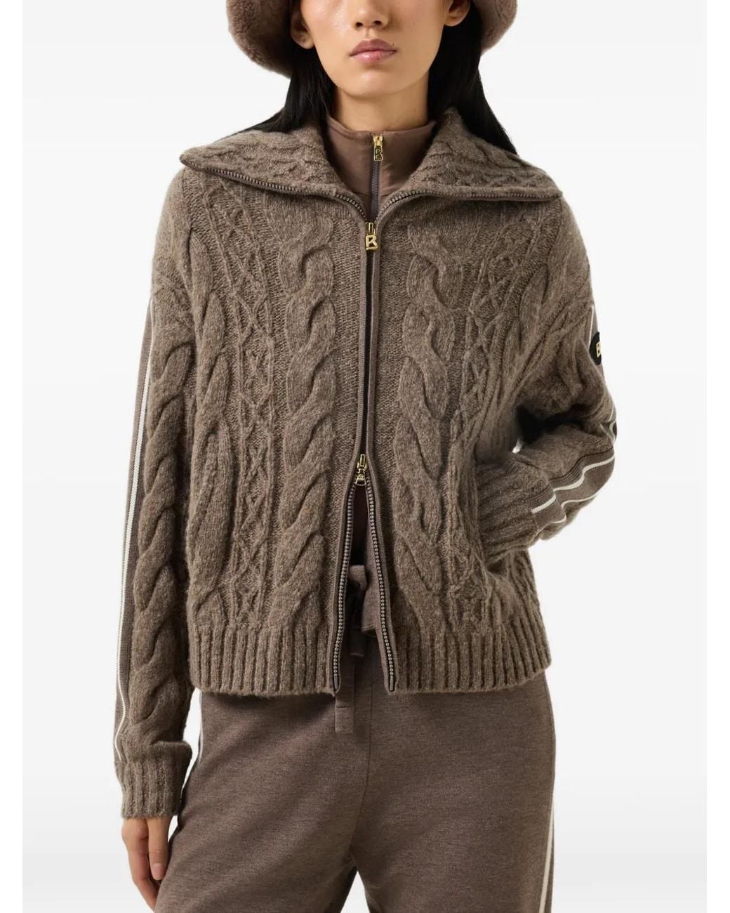 Bogner Brown Lotta Cable-Knit Cardigan