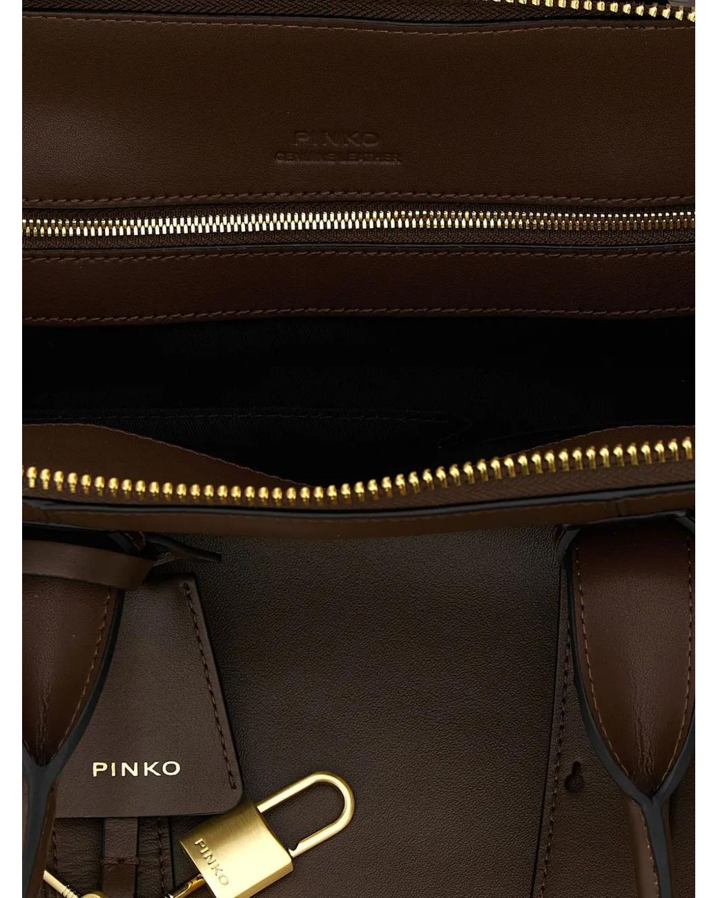 Pinko Brown Escape Love Birds Logo Leather Bowling Maxi Tote Bag
