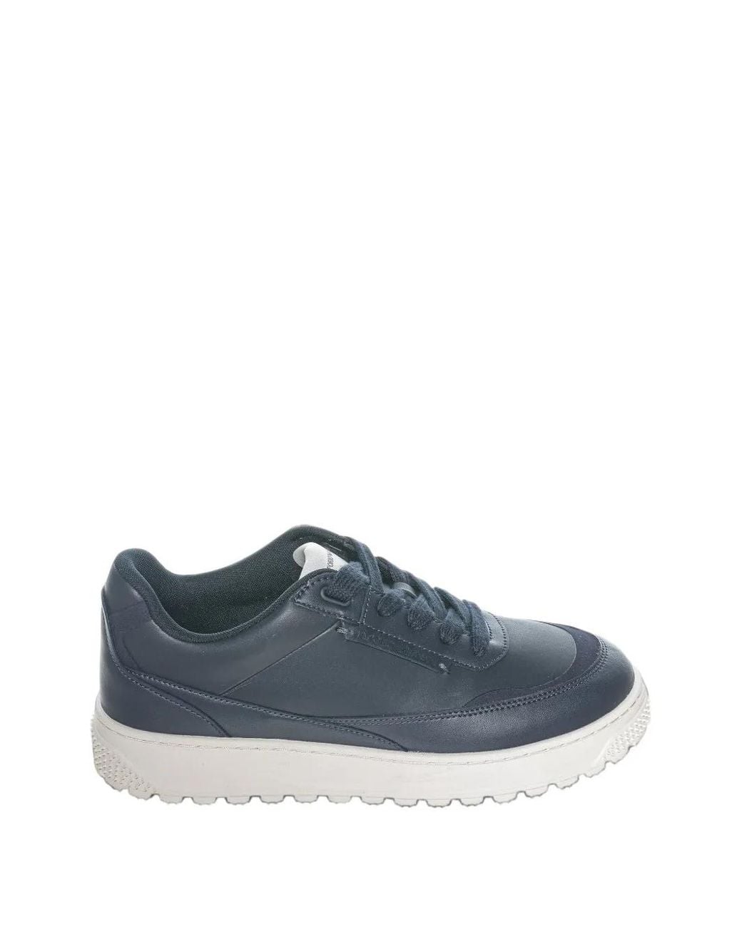 Emporio Armani Blue Smooth Leather Lace-Up Sneakers With A Textured Rubber Sole for men
