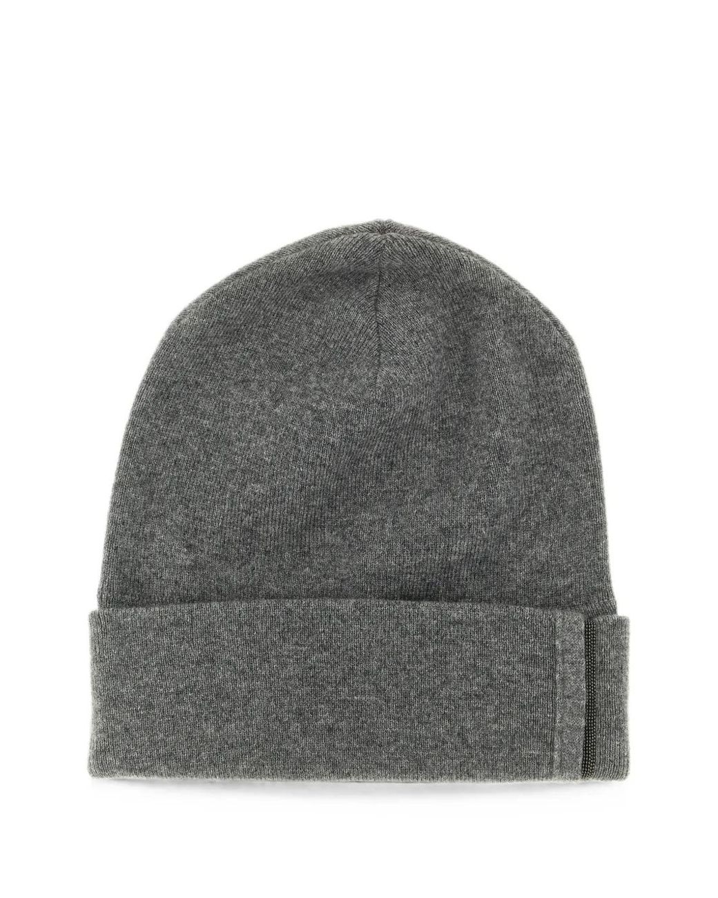 Brunello Cucinelli Gray Monile-Detail Beanie Hat