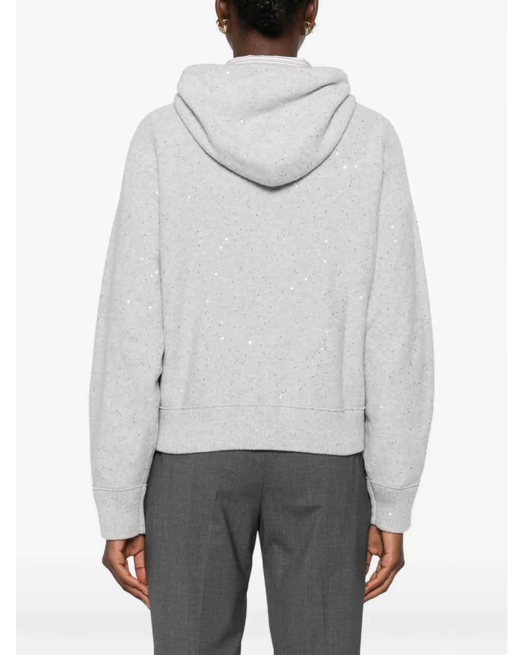 Antonelli White Sequin-Embellished Drawstring Hoodie