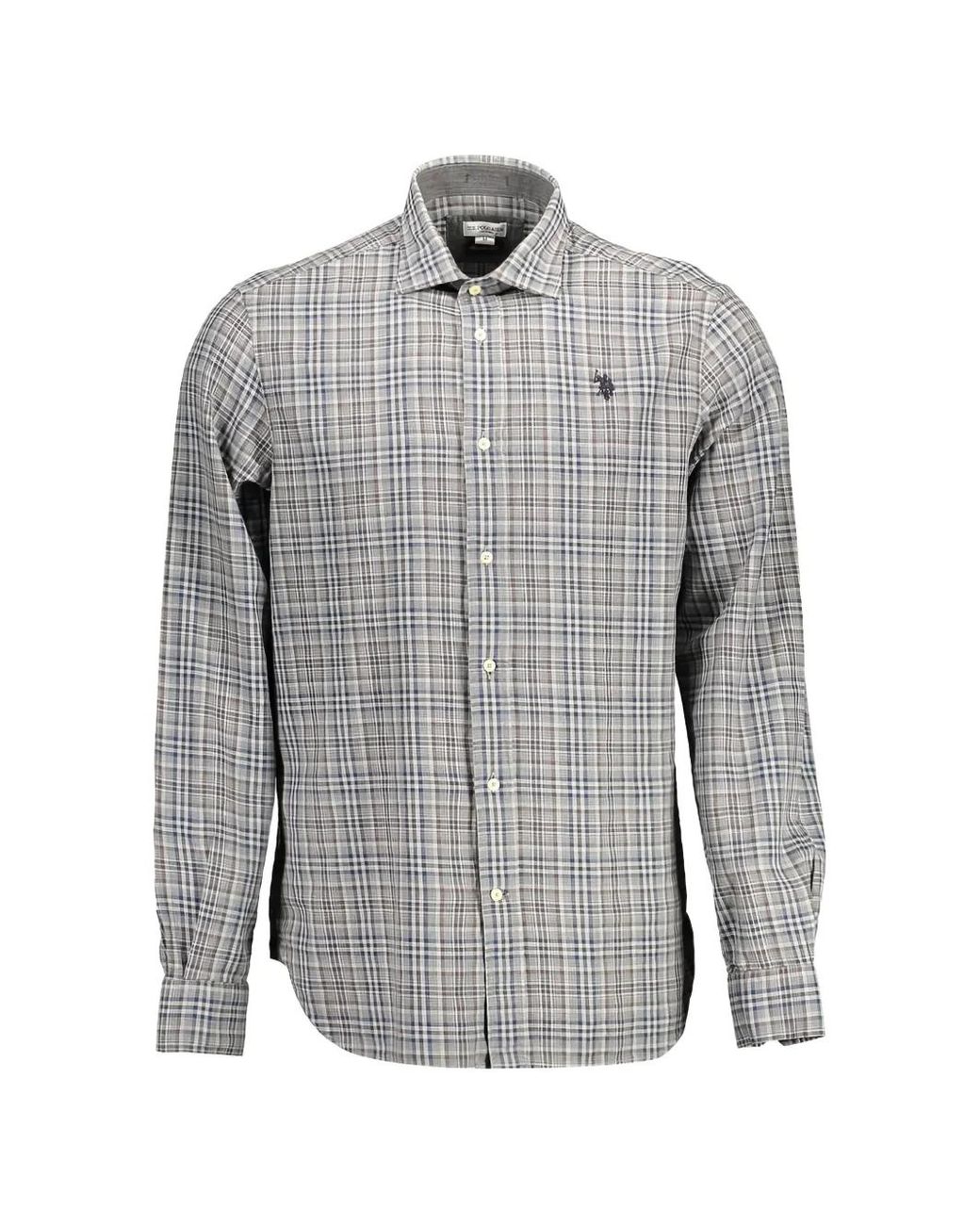 U.S. POLO ASSN. Gray Checked Embroidered-Logo Shirt for men