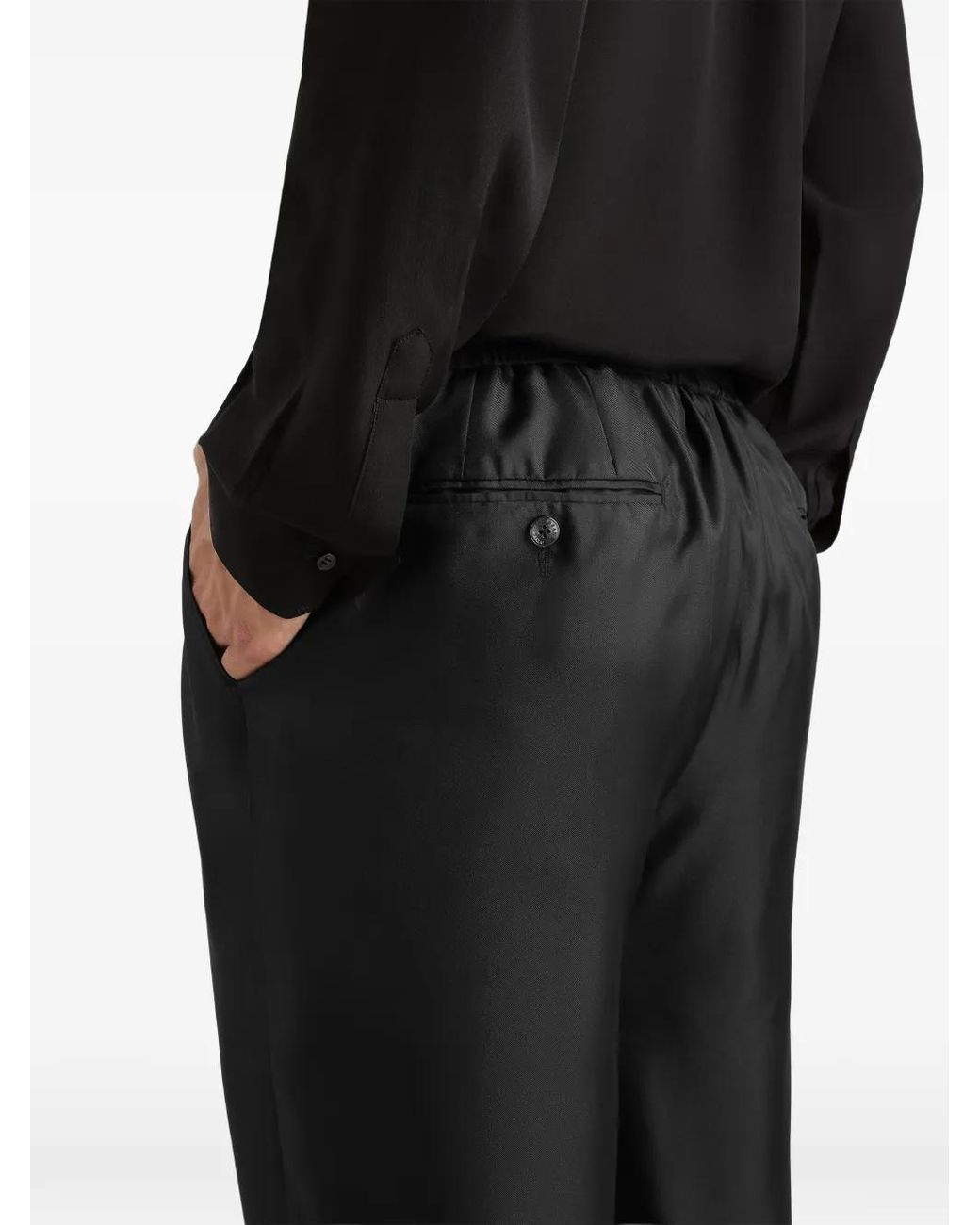 Dolce & Gabbana Black Silk Twill Jogging Trousers for men