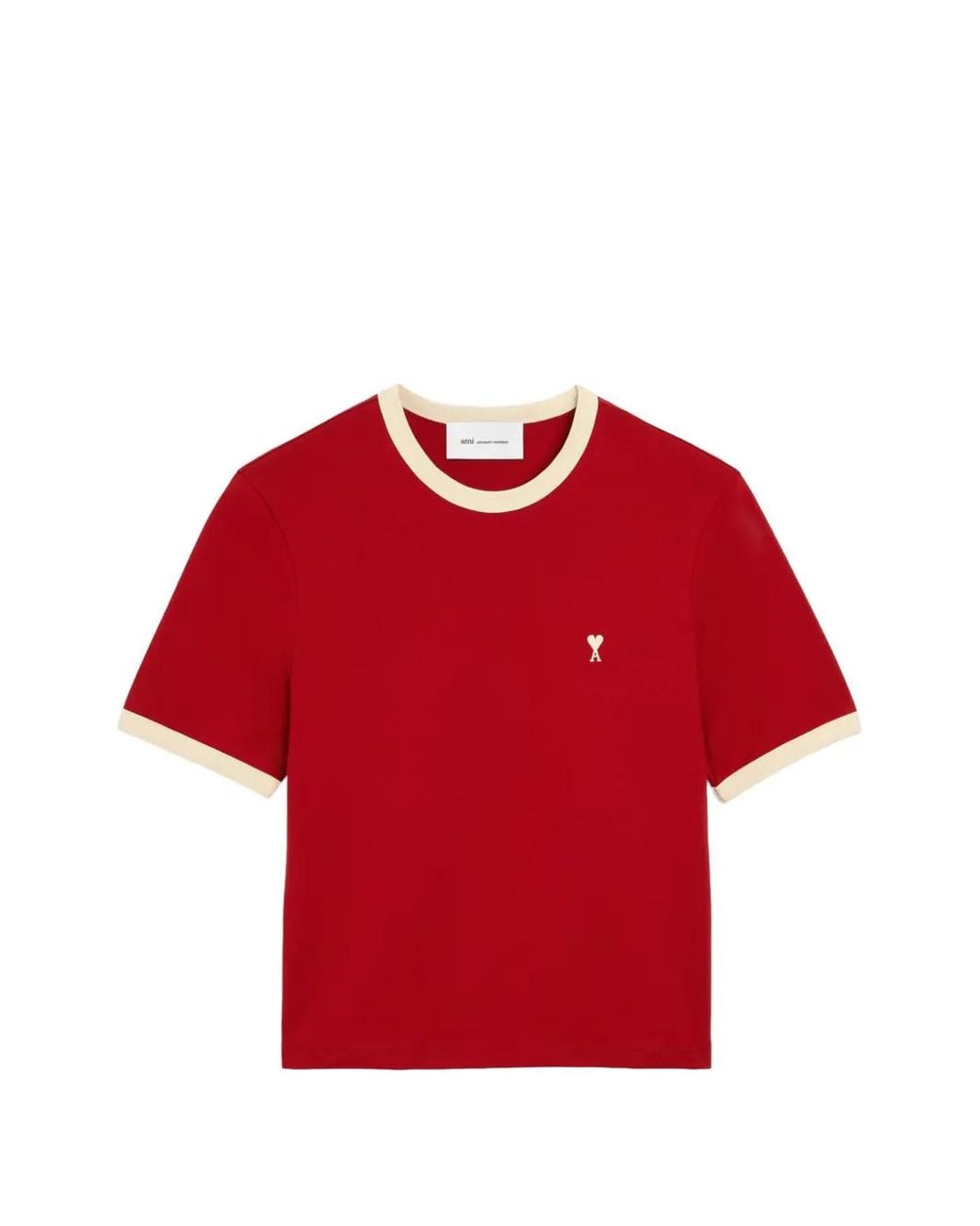AMI Red Cropped T-Shirt With Body And Off- Ribbed Trims for men