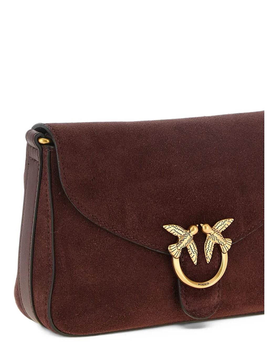 Pinko Brown Small Love Suede Crossbody Bag