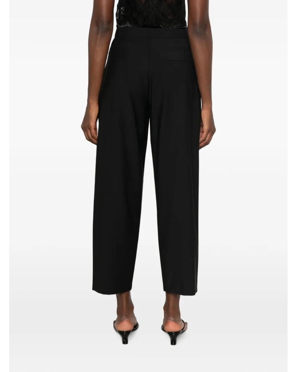Tela Black Pleated-Detail Cropped Trousers